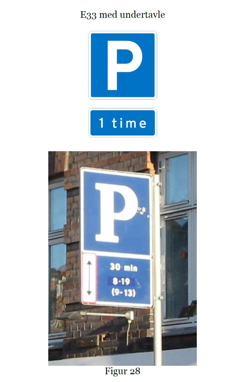 Eksempel på parkeringsskilt med undertavle