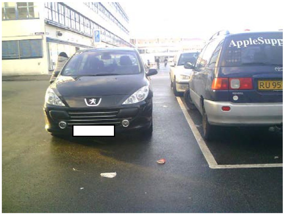 Ulovlig parkeret bil uden for afmærkning