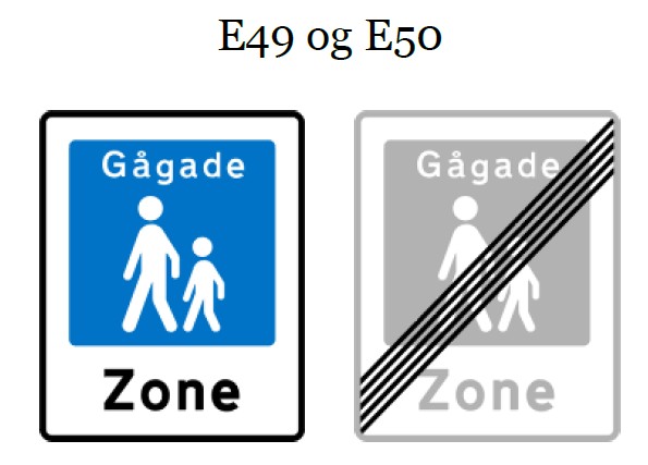 Skilte med start og ophør af gågade