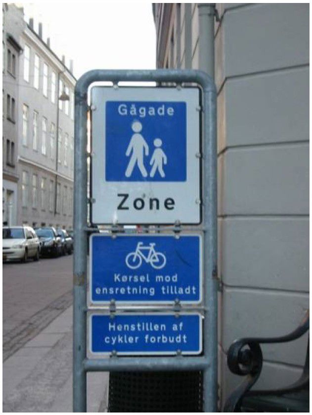 Skilt med start af gågade